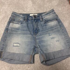BKE Light Blue Distressed Denim Shorts - Rolled Cuff